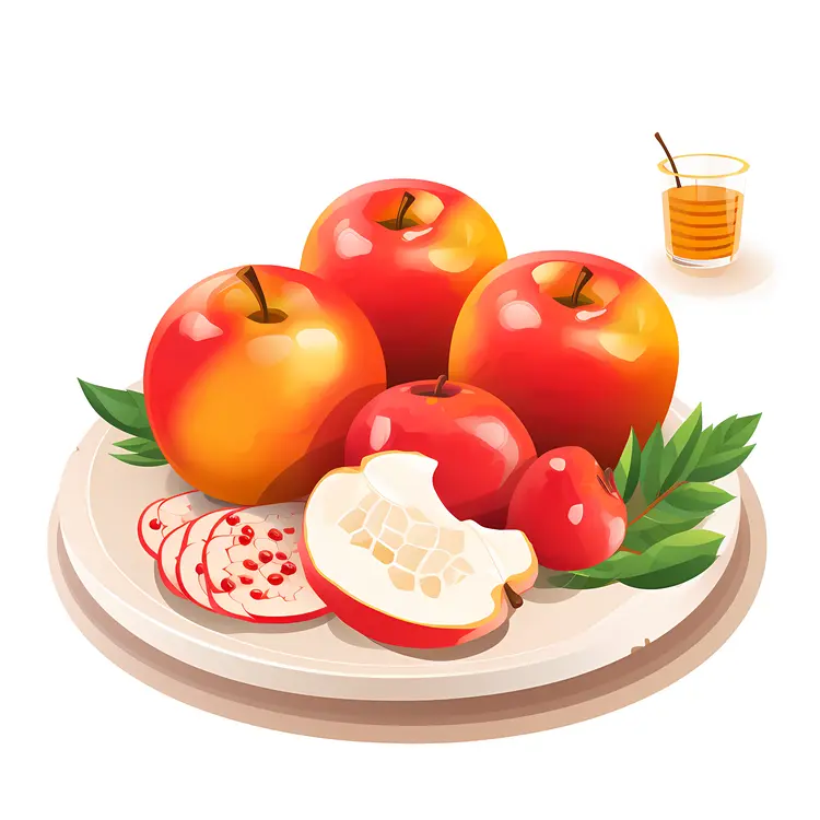 Fresh Apples on a Plate with Juice