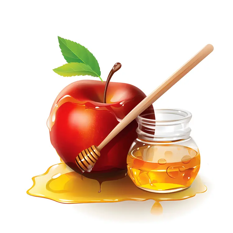 Red Apple with Honey Jar for Rosh Hashanah