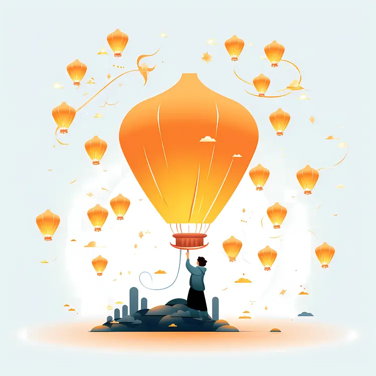 Person Releasing Sky Lanterns at Night