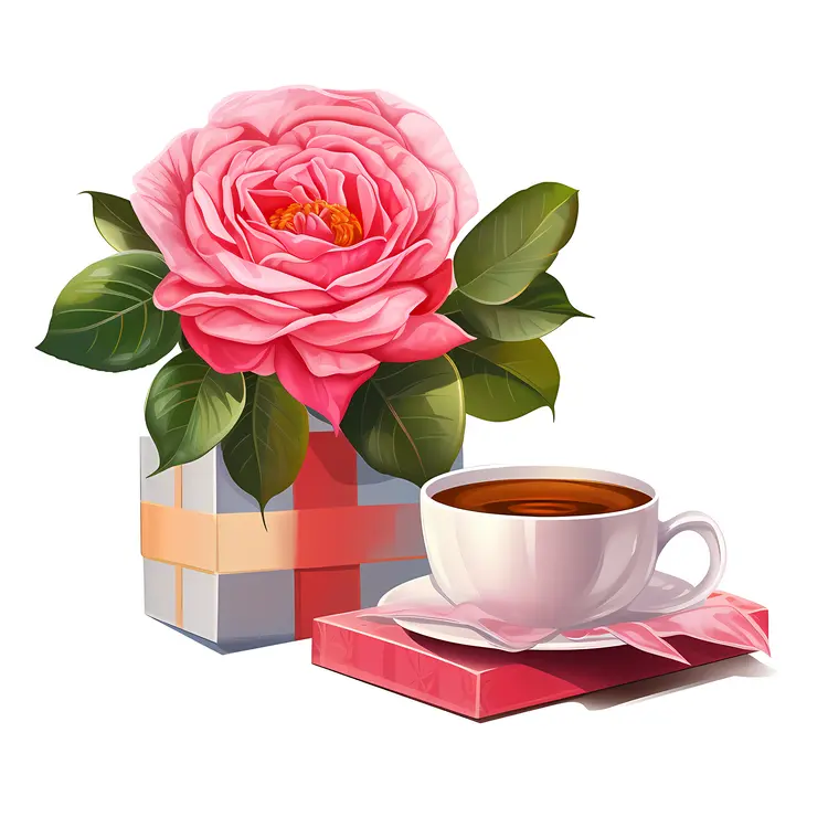 Pink Rose and Coffee Cup with Gift Box