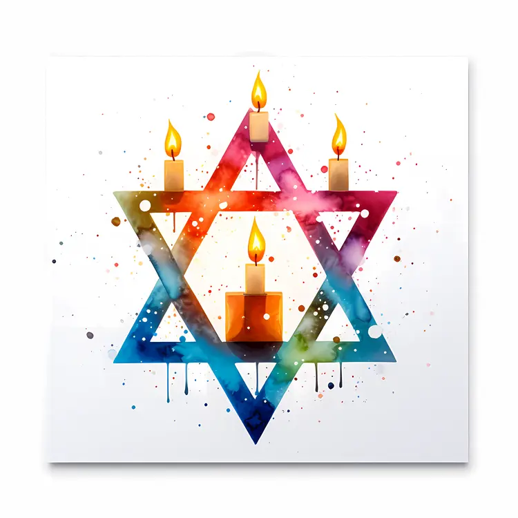 Colorful Star of David with Watercolor Candles for Hanukkah