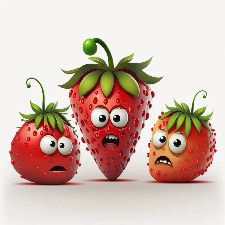 Funny Cartoon Strawberries with Faces