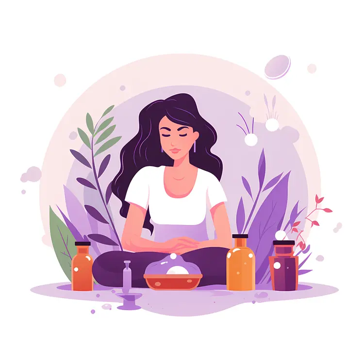 Woman Meditating with Bottles