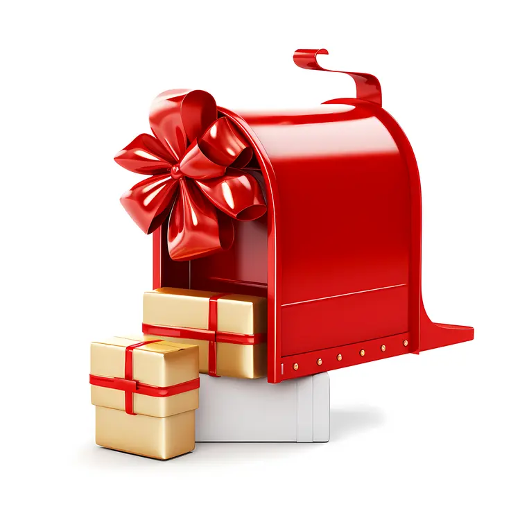 Red Mailbox with Gifts and Ribbons