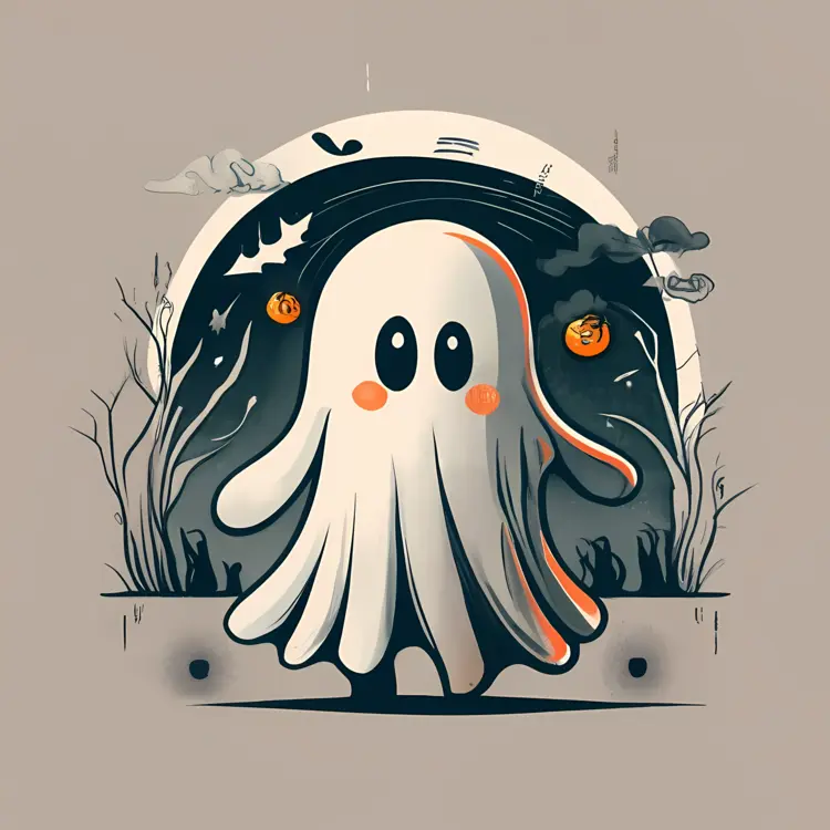 Cute Ghost with Halloween Background