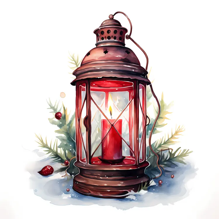 Christmas Lantern with Red Candle