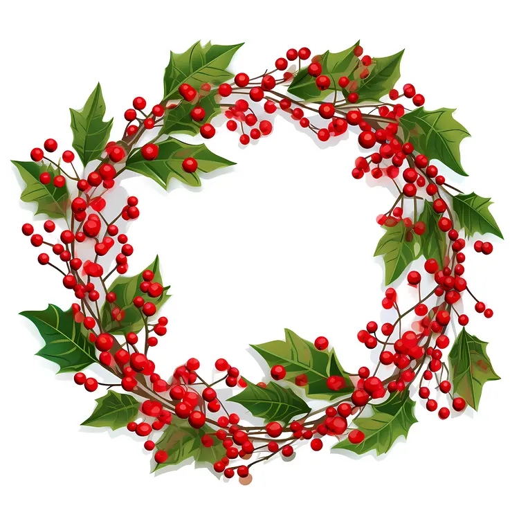 Traditional Christmas Wreath with Holly Leaves