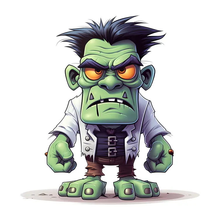 Cartoon Frankenstein Monster in White Coat