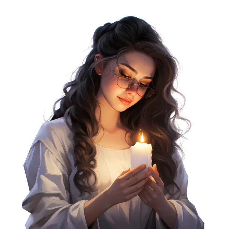 Woman Holding Candle with Glasses