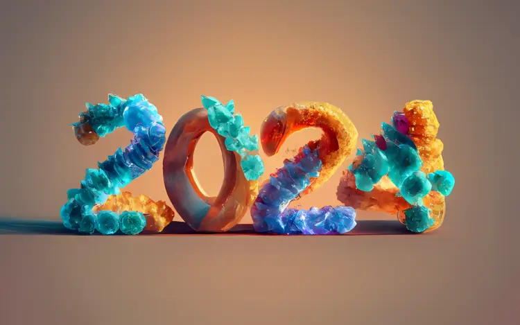 2024 with Blue and Orange Crystal Decorations