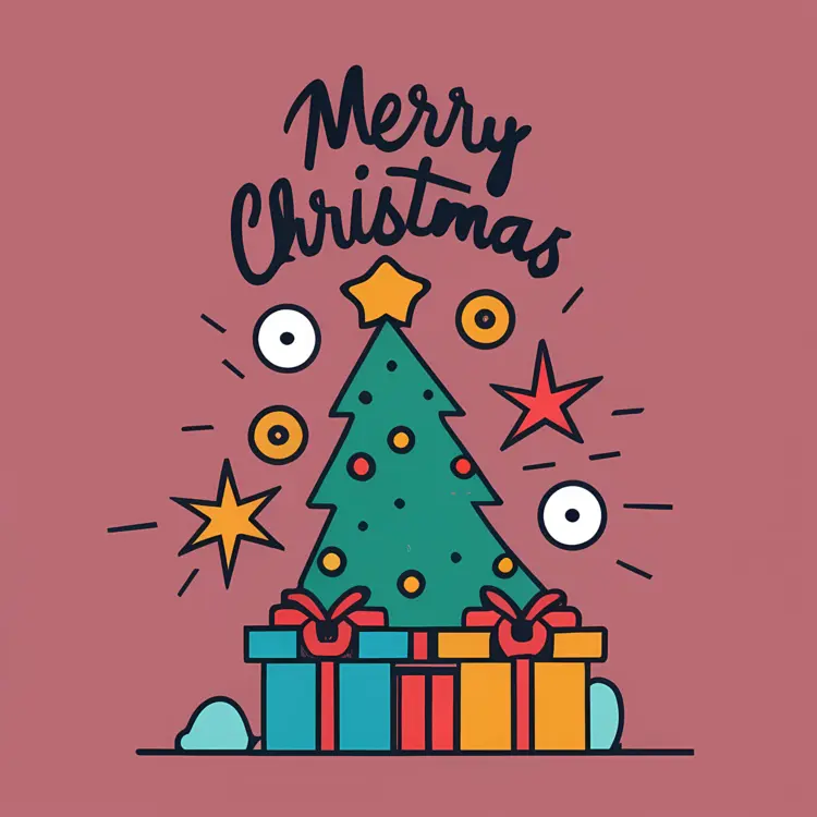 Christmas Tree with Presents and Stars
