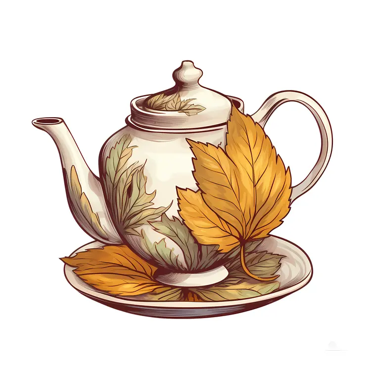 Autumn Leaves Teapot Illustration