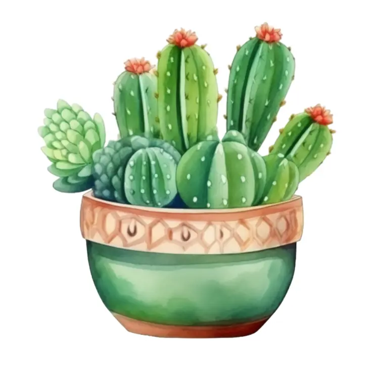 Green Potted Cacti with Flowers