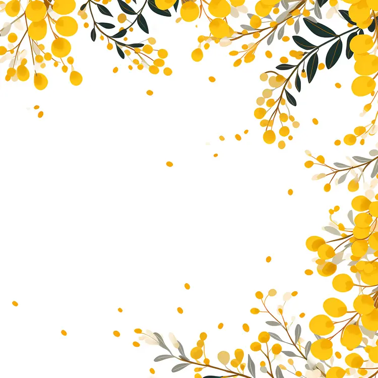 Yellow Flowers with Green Leaves Botanical Illustration