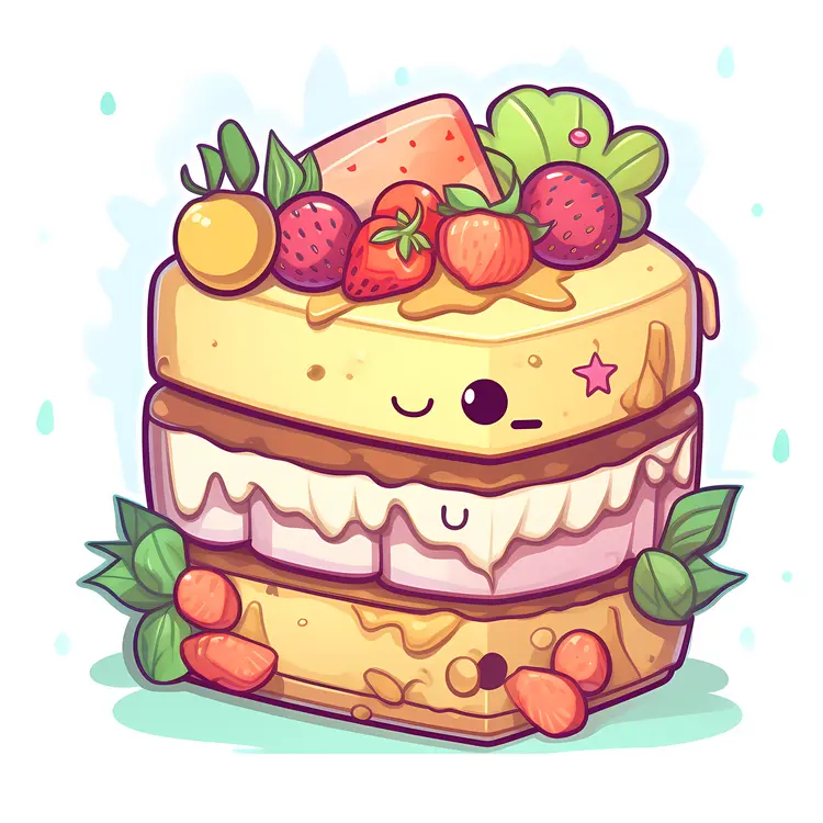 Cute Doodle Cake with Fruits