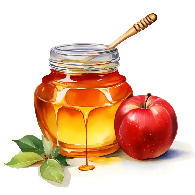 Honey Jar and Apple Illustration