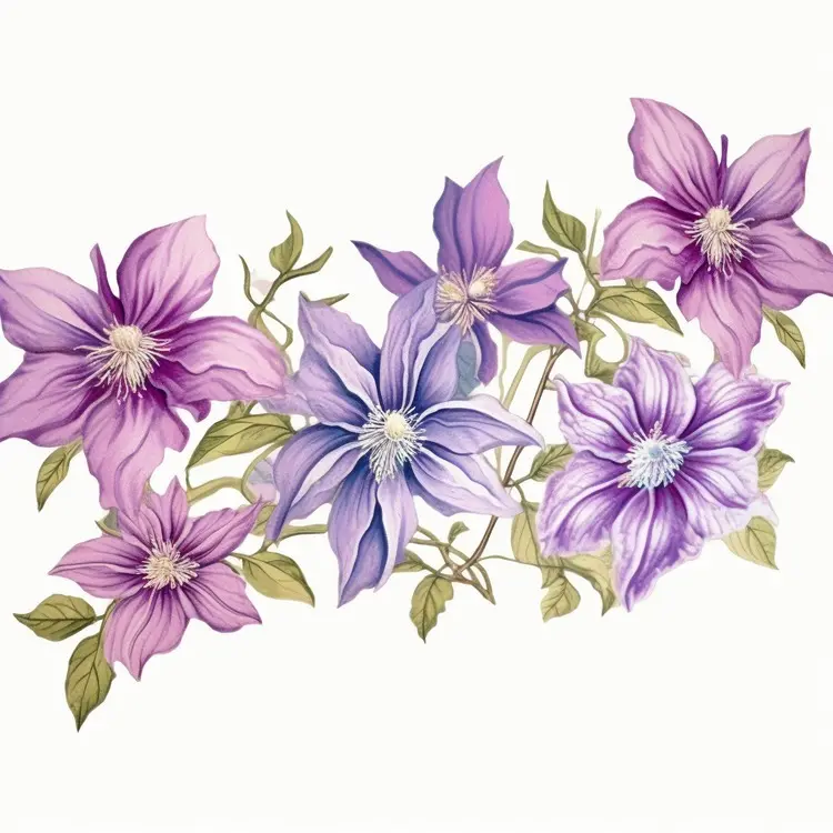 Beautiful Purple Flowers Botanical Illustration