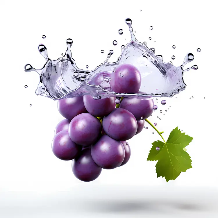 Fresh Purple Grapes with Water Splash
