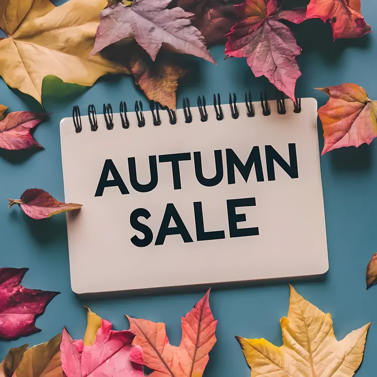 Autumn Sale Text on Notepad with Leaves