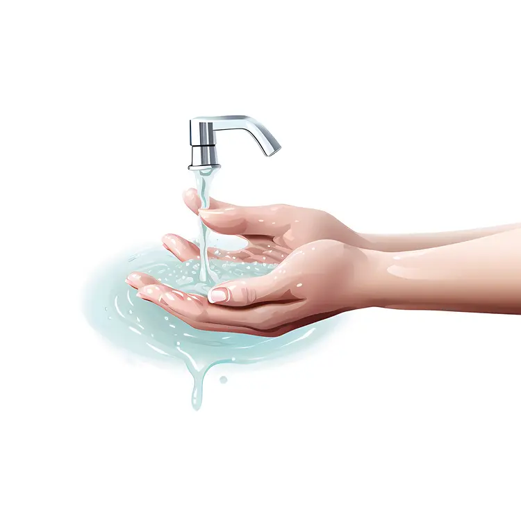 Hand Washing with Water in Sink