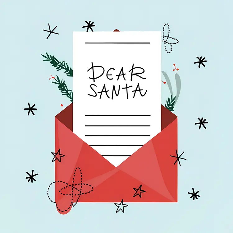 Dear Santa Letter with Stars and Decorations