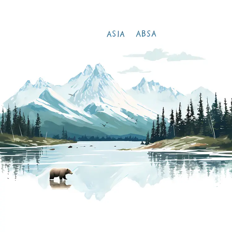 Mountain Lake with a Bear