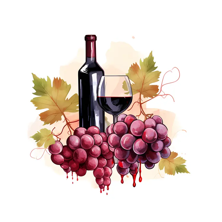 Elegant Wine Bottle with Grapes and Glass
