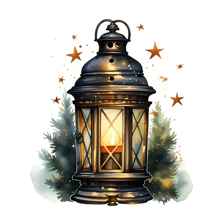 Black Lantern with Candle and Stars