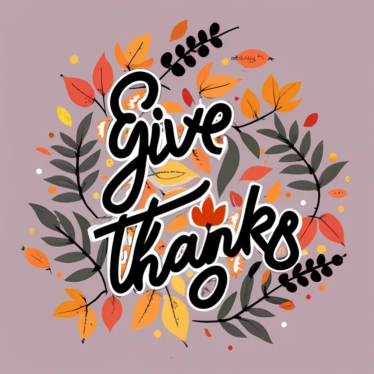 Give Thanks Text with Autumn Leaves