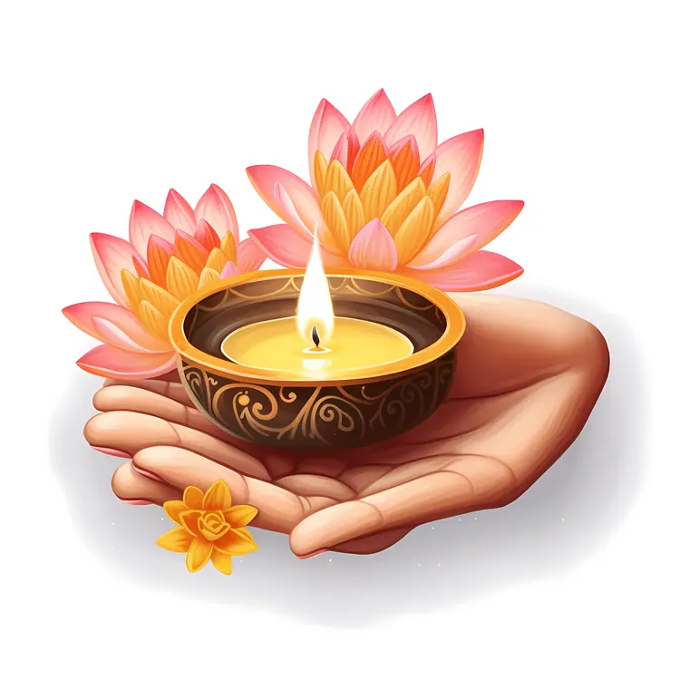 Candle in Hand with Lotus Flowers