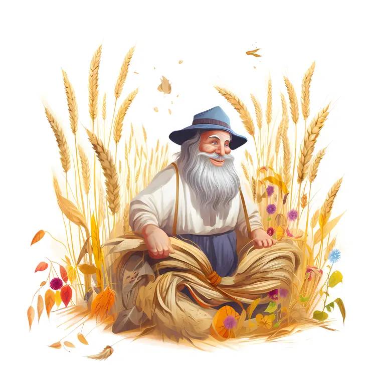Old Man Harvesting Wheat in Field