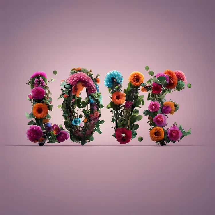 Floral Love Typography on Purple Background