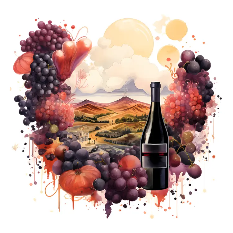 Scenic Vineyard with Wine and Grapes