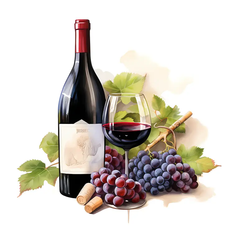 Elegant Wine Bottle with Grapes and Glass