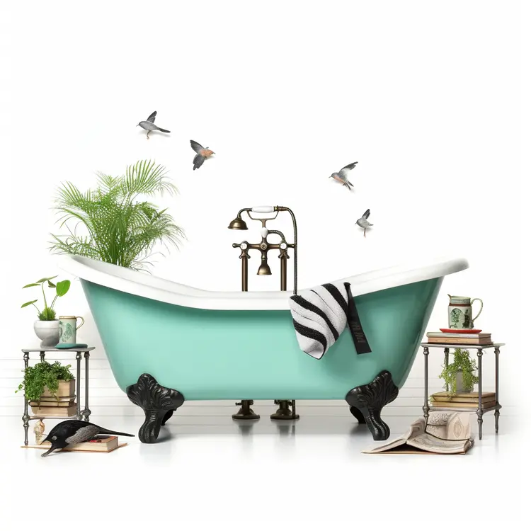 Bathtub with Plants and Books