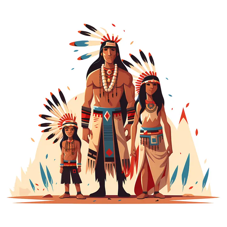 Tribal Family with Headdress