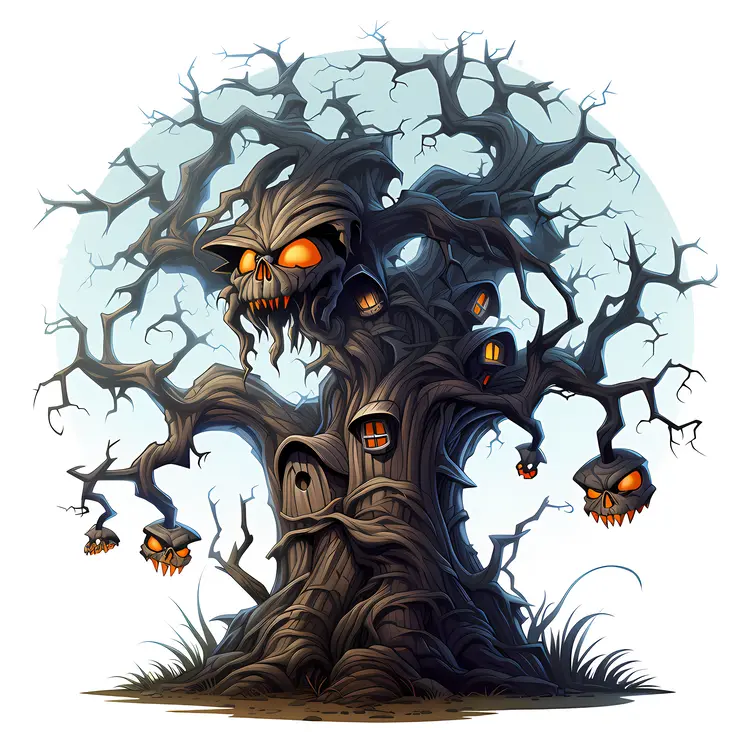 Spooky Tree with Glowing Eyes