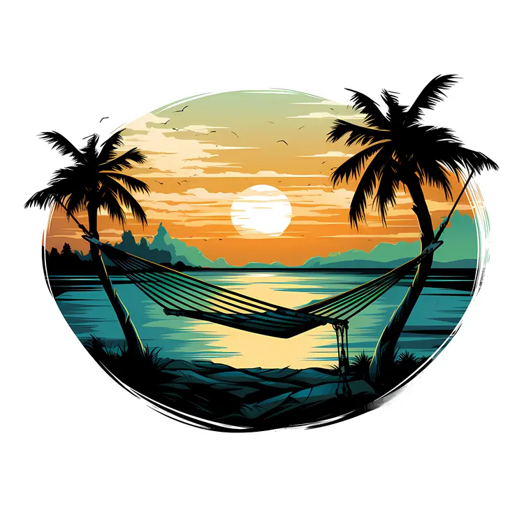 Hammock Between Palm Trees at Sunset