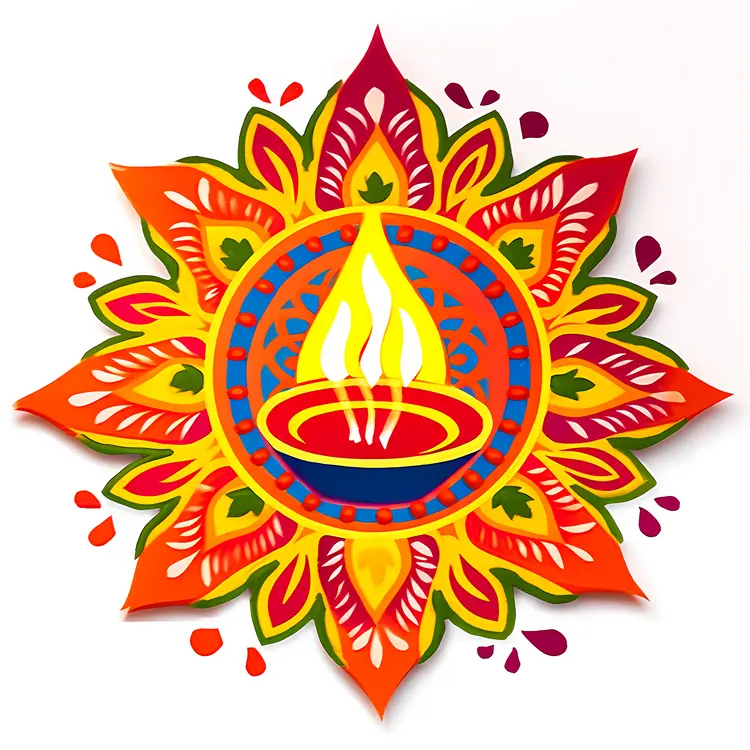Vibrant Rangoli with Diya Lamp