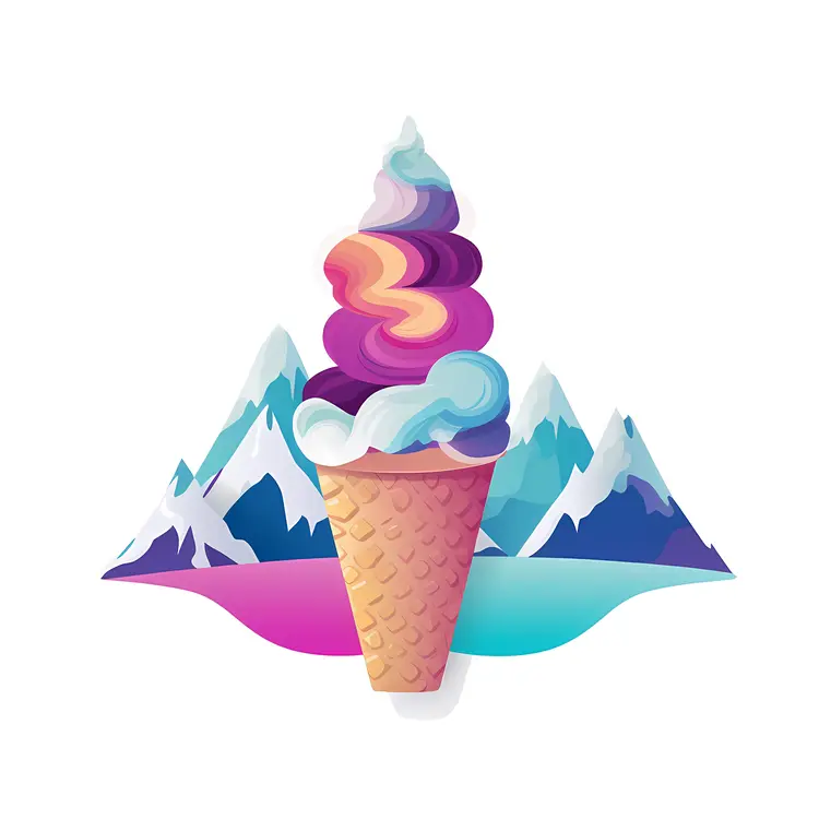 Colorful Ice Cream Cone with Mountain Background