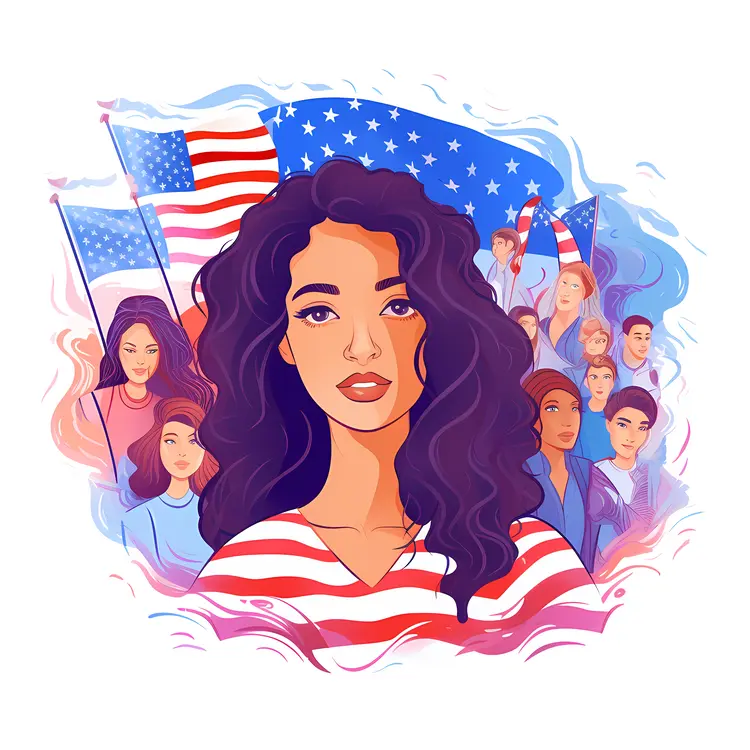 Patriotic Woman with American Flag on Independence Day