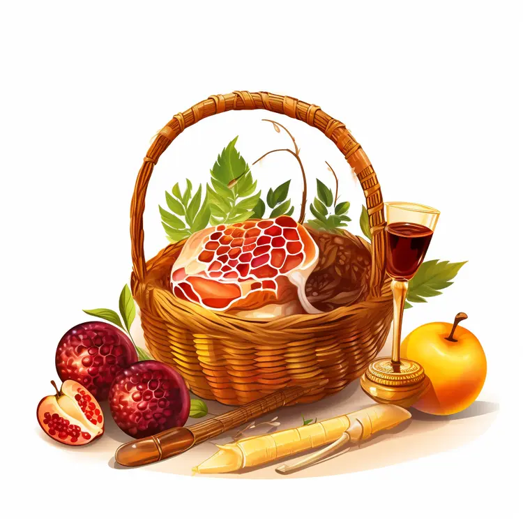 Basket with Fruits and Wine
