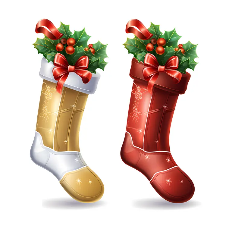 Festive Christmas Stockings with Holly and Bows