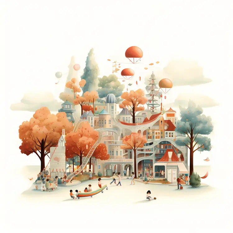 Whimsical Playground with Autumn Trees