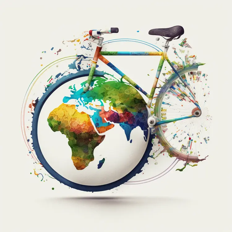 Colorful Bicycle with World Map Wheel