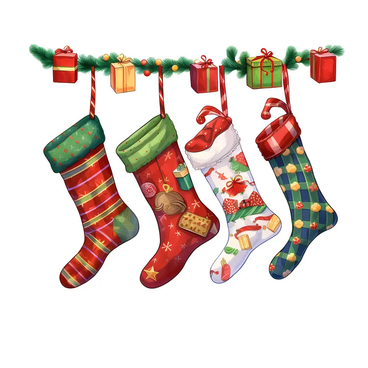 Colorful Christmas Stockings with Gifts