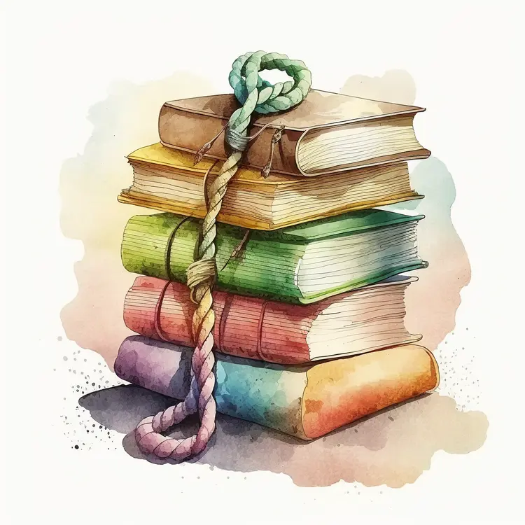 Colorful Stack of Books with Rope