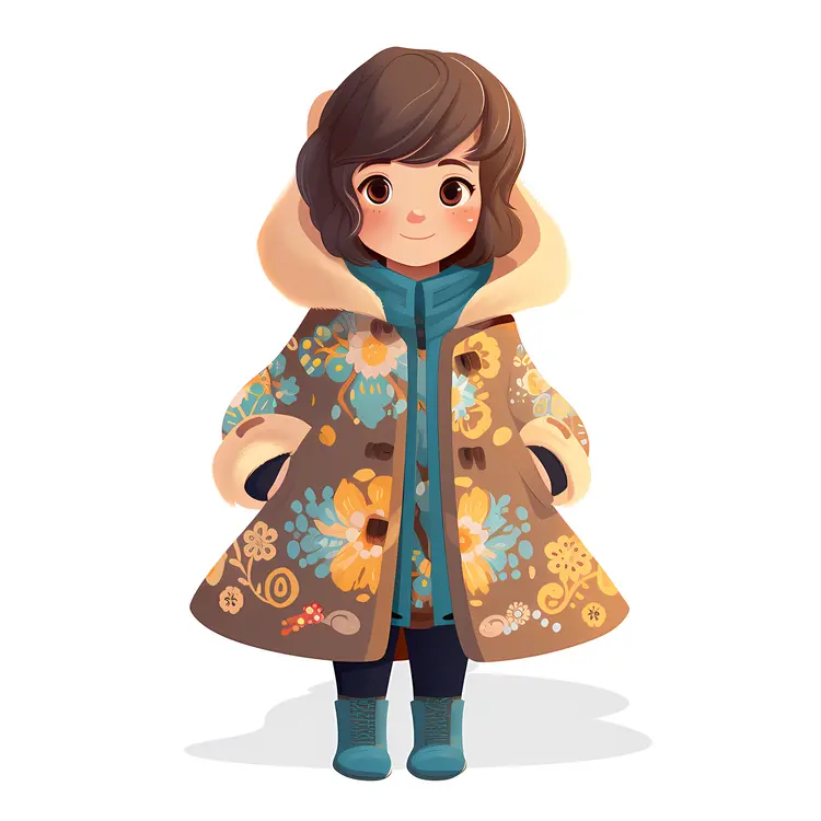Charming Girl in Winter Coat Illustration