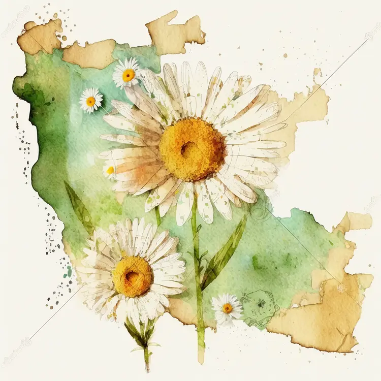 Watercolor Daisy on Green Background