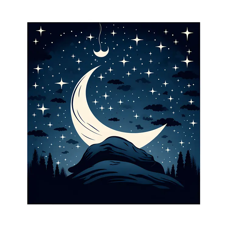 Crescent Moon in a Starry Night Sky